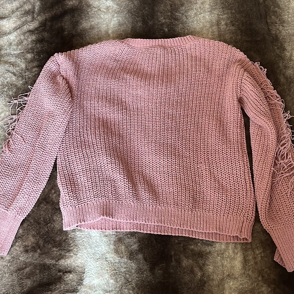 Cable knit sweater fringe XS womens v neck mauve pink fashion nova Fall Winter - Picture 4 of 5